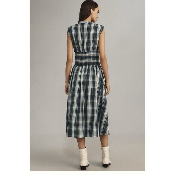 Anthropologie Tommie Cap Sleeve Smocked Front Zip Dress. Sz PXS Blue NWT - Picture 2 of 9